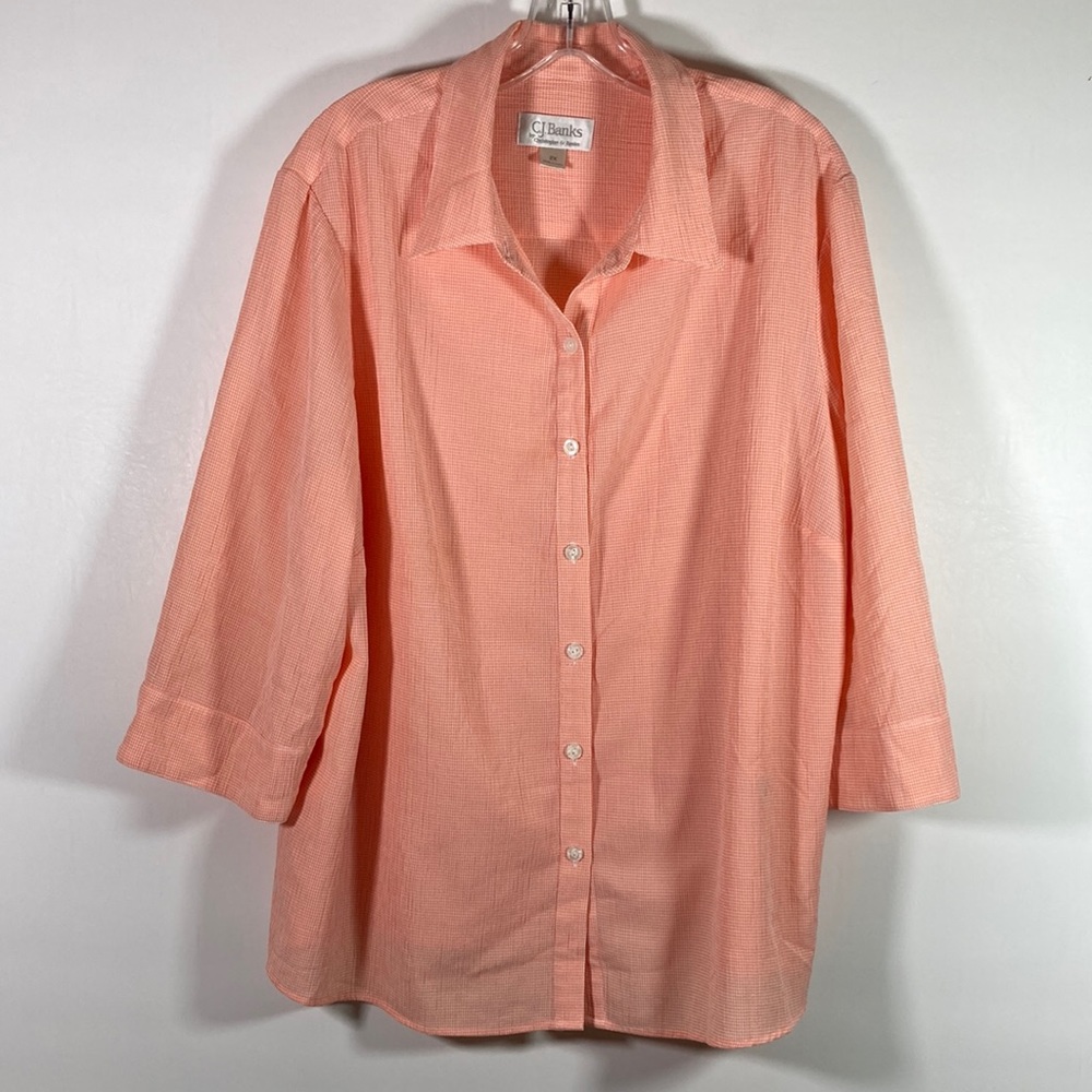 C.J. Banks 3/4 Cuff Sleeve Button Front Pleat Back Yolk Relaxed Fit Top Size 2X